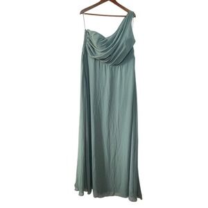Birdy Grey Sage Green One Shoulder Draped Maxi Dress Bridesmaid Formal Event XXL